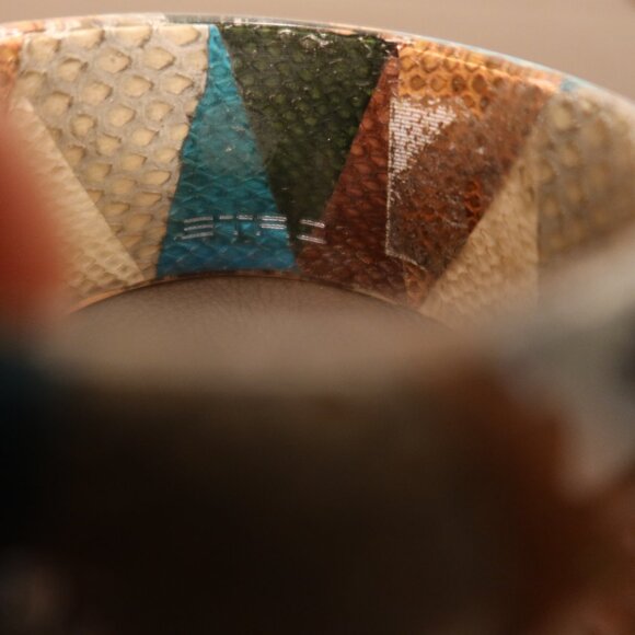 $450 ETRO cuff bangle bracelet multicolor teal, brown, grey, green, and cream - Picture 8 of 13